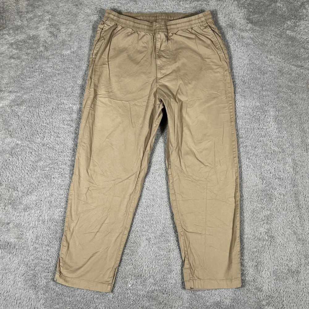 Uniqlo EZY Ankle Pants Mens L Tan Khaki Stretch Cotton Elastic Waist 474097